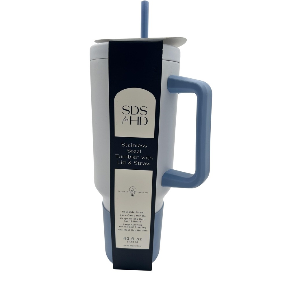 SDS for HD Stainless Steel Tumbler 40oz Lid Straw Blue Reusable Cup Cold Drinks